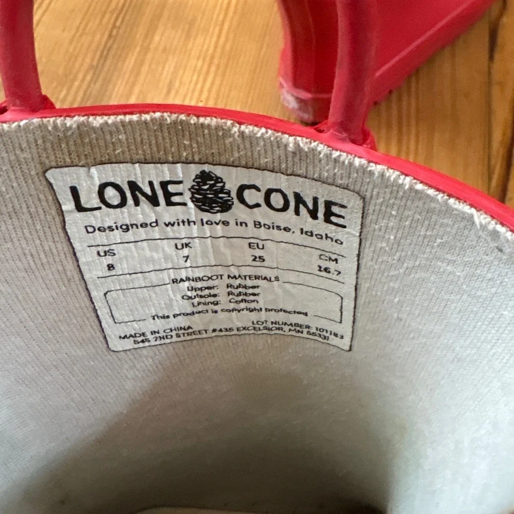 Lone Cone Rain Boots Kids Red Classic Waterproof Pull On SIZE 8